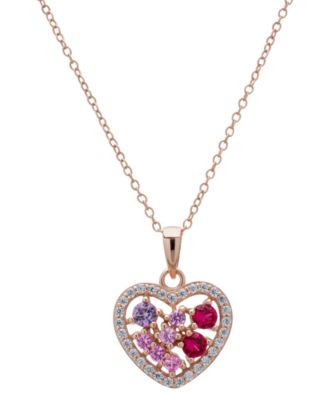 Macy's - Lab Grown Multi-Gemstone Heart Cluster 18" Pendant Necklace (1 ct. t.w.) in Rose Gold-Plated Sterling Silver