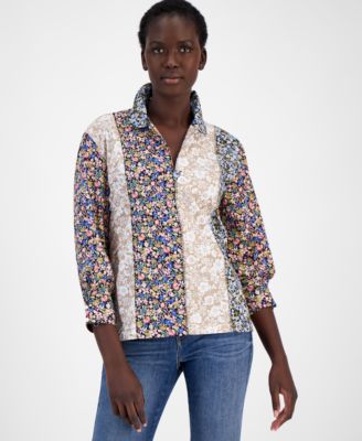 Nautica Jeans - Women's Pieced Floral-Print Collared Top