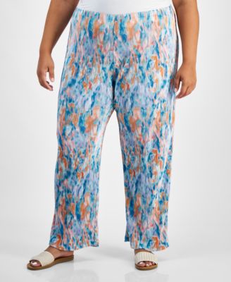 JM Collection - Plus Size Pleated Wide-Leg Pull-On Pants
