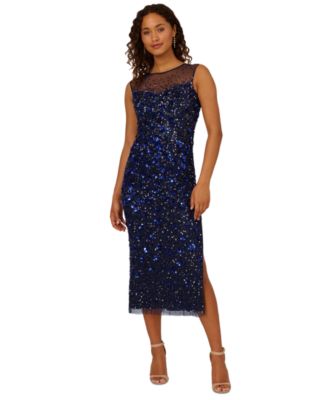 Adrianna Papell - Women's Embellished Illusion Sleeveless Dress
