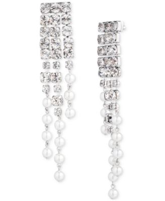 Givenchy - Silver-Tone Crystal & Imitation Pearl Fringe Chandelier Earrings