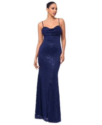 Betsy & Adam - Women's Sequin Lace Draped Sleeveless Gown