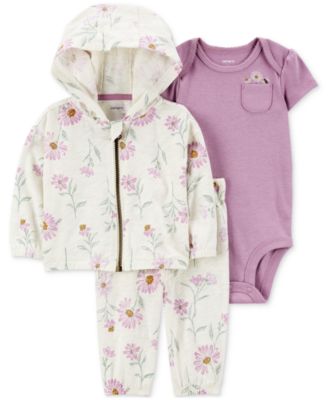 Carter's - Baby Girls Cotton Floral-Print Little Hooded Jacket, Bodysuit & Pants, 3 Piece Set