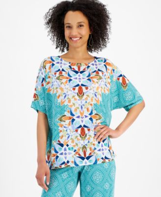 JM Collection - Women's Glamorous Glass Dolman-Sleeve Top