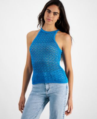 GUESS - Women's Amber Metallic Halter Sleeveless Knit Top