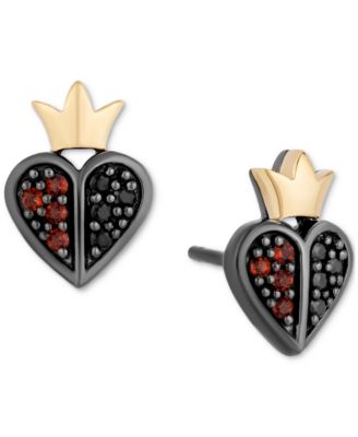 Disney Enchanted Vault - Garnet (1/10 ct. t.w.) & Black Diamond (1/10 ct. t.w.) Pav&eacute; Evil Queen Heart Stud Earrings in 10k Gold & Black Rhodium-Plated Sterling Silver