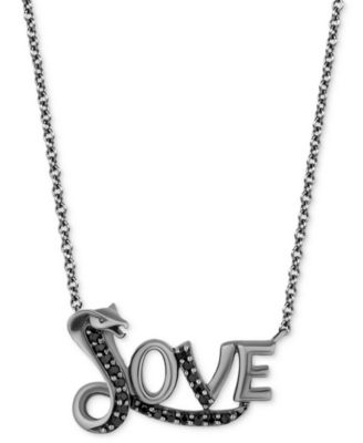 Disney Enchanted Vault - Black Diamond Jafar Snake LOVE Pendant Necklace (1/6 ct. t.w.) in Black Rhodium-Plated Sterling Silver, 16" + 2" extender