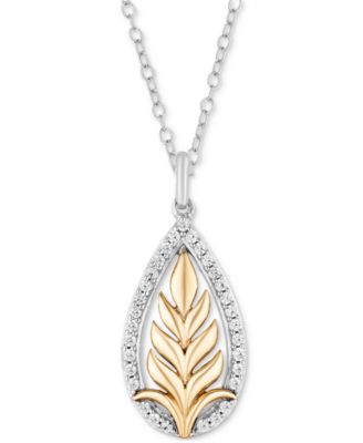 Disney Enchanted Vault - Diamond Leaf Anna Pendant Necklace (1/6 ct. t.w.) in Sterling Silver & 10k Gold, 16" + 2" extender