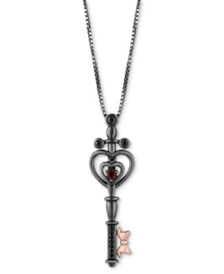 Disney Enchanted Vault - Garnet (1/10 ct. t.w.) & Black Diamond (1/10 ct. t.w.) Evil Queen Sword Key Pendant Necklace in Black Rhodium- & Rose Gold-Plated Sterling Silver, 16" + 1" extender