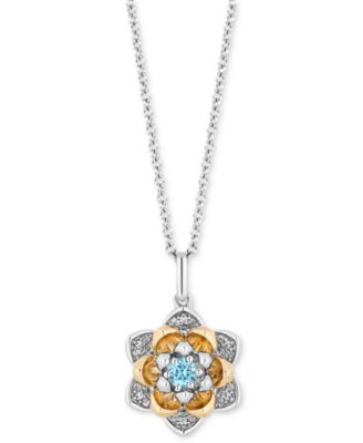 Disney Enchanted Vault - Swiss Blue Topaz (1/5 ct. t.w.) & Diamond (1/10 ct. t.w.) Jasmine Flower Pendant Necklace in Sterling Silver & 10k Gold, 16" + 2" extender