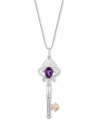 Disney Enchanted Vault - Amethyst (5/8 ct. t.w.) & Diamond (1/20 ct. t.w.) Ariel Key Pendant Necklace in Sterling Silver & Rose Gold-Plate, 16" + 2" extender
