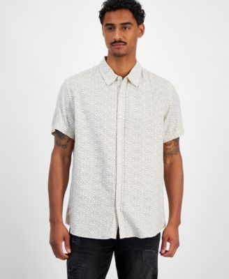 GUESS - Men's Leo Dobby Short Sleeve Button Front Shirt