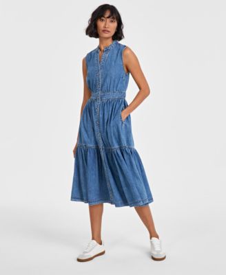 On 34th - Women's Denim Tiered Midi Dress