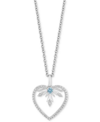 Disney Enchanted Vault - Swiss Blue Topaz (1/20 ct. t.w.) & Diamond (1/5 ct. t.w.) Elsa Heart Pendant Necklace in Sterling Silver, 16" + 2" extender