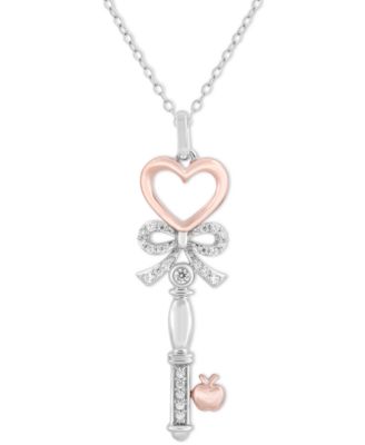 Disney Enchanted Vault - Diamond Snow White Apple Key Pendant Necklace (1/10 ct. t.w.) in Sterling Silver & Rose Gold-Plate, 16" + 2" extender