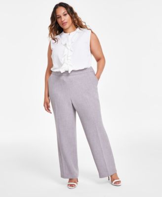 Kasper - Plus Size Solid Pull-On Elastic-Back Mid-Rise Pants