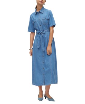Vero Moda - Women's Vio Tie-Waist Cotton Denim Midi Shirtdress
