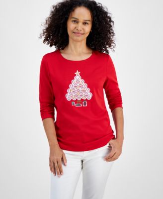 Holiday Lane - Women's  Crochet Tree Long-Sleeve Tee