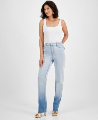 I.N.C. International Concepts - Women's High-Rise Straight-Leg Ombr&eacute; Denim Jeans