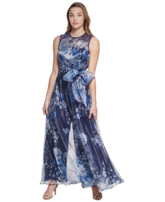 Eliza J - Petite Floral Organza Belted Wide-Leg Jumpsuit