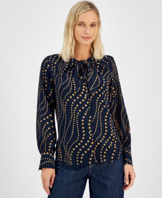 Tommy Hilfiger - Women's Printed Tie-Neck Button-Front Blouse