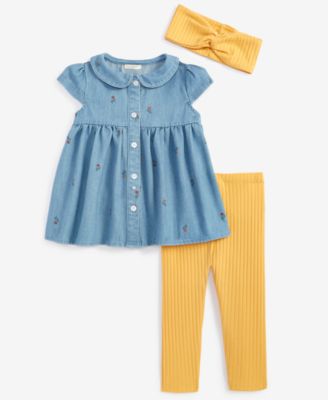 First Impressions - Baby Girls Headband, Chambray Tunic & Leggings, 3 Piece Set
