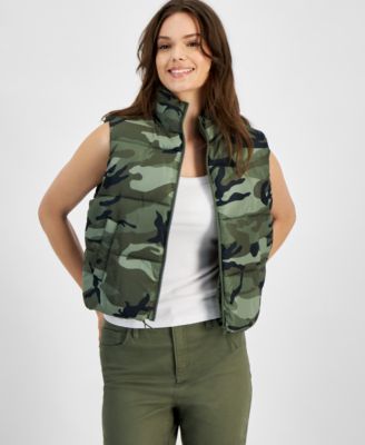 Almost Famous - Juniors' Camouflage Zip-Front Puffer Vest
