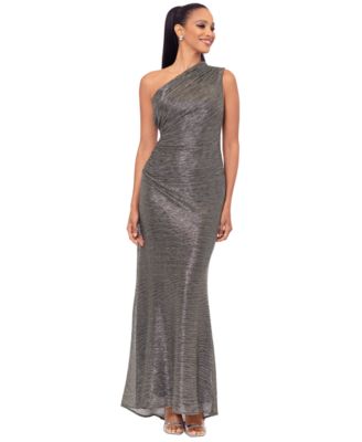 Betsy & Adam - Petite Metallic One-Shoulder Gown