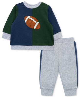 Little Me - Baby Boys 2-Pc. Tufted-Chenille Football Colorblocked Sweatshirt & Sweatpants Set