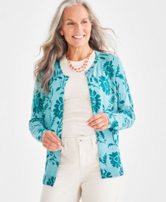 Style & Co - Petite Floral-Print Long-Sleeve Cardigan