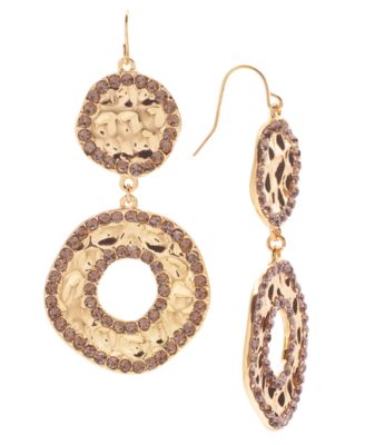 I.N.C. International Concepts - Glass Stone Hammered Double Drop Earrings,