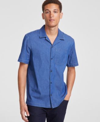 Michael Kors - Men's Slim-Fit Stretch Garment Dyed Short-Sleeve Button-Down Shirt