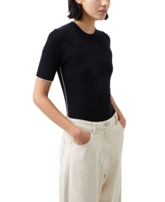 French Connection - Women's Mozza Short-Sleeve Contrast-Trim Cotton Sweater Top