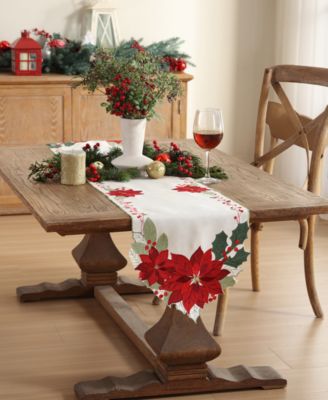 Elrene - Poinsettia Cutwork Fabric Table Runner, 14" x 72"
