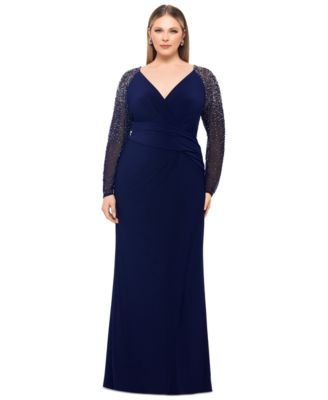 Betsy & Adam - Plus Size V-Neck Embellished-Sleeve Sheath Dress