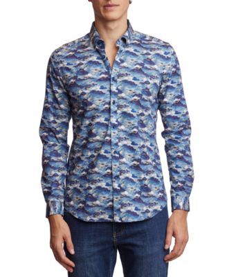 Paisley & Gray - Men's Brian Slim Fit Long Sleeve Button-Front Wave Print Shirt