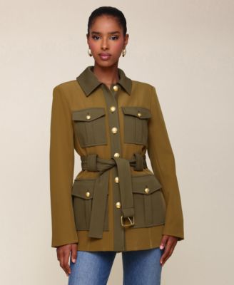Avec Les Filles - Women's Belted Long-Sleeve Military Jacket
