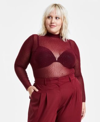 Bar III - Trendy Plus Size Embellished Mesh Top
