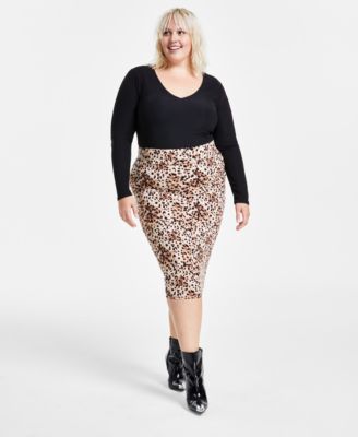 Bar III - Trendy Plus Size Cheetah-Print Midi Skirt