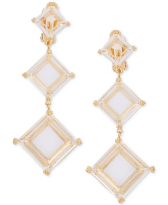 T Tahari - Gold-Tone Square Crystal Clip-On Triple Drop Earrings