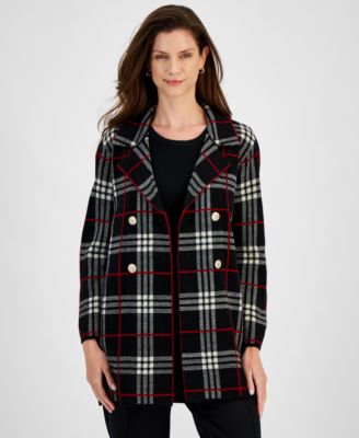 Kasper - Women's Edge To Edge Notched-Collar Sweater Jacket