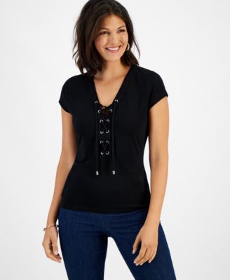 I.N.C. International Concepts - Women's Lace-Up Short-Sleeve Top