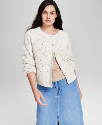 And Now This - Women's Wavy-Knit Raglan-Sleeve Cardigan