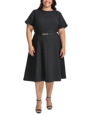 Tommy Hilfiger - Plus Size Fringe-Trim Belted Fit & Flare Dress