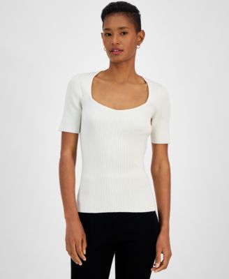 BOSS Orange - Women's Faggio Ribbed Sweetheart-Neck Top
