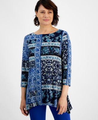 JM Collection - Women's Patch-Work Thrift Jacquard Swing Top