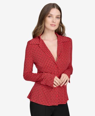 Halston - Women's Printed Notch-Collar Blouse