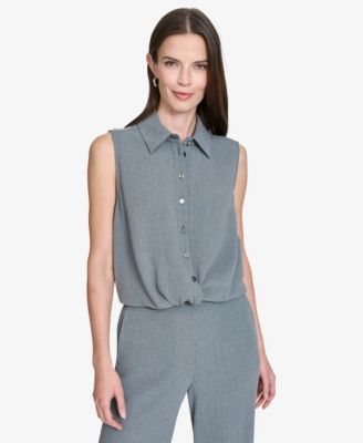 Halston - Women's Twist-Hem Collared Sleeveless Blouse