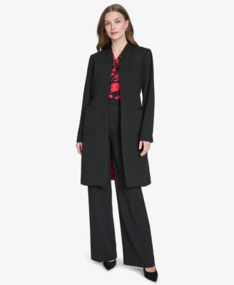 Halston - Women's Collarless Open-Front Long Jacket