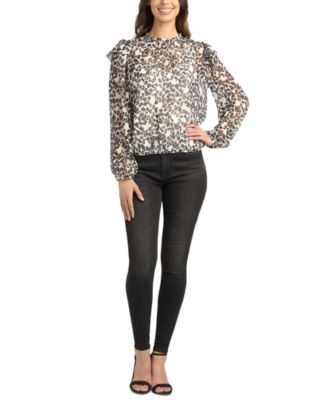 BCX - Juniors' Animal-Print High-Neck Elastic-Hem Top